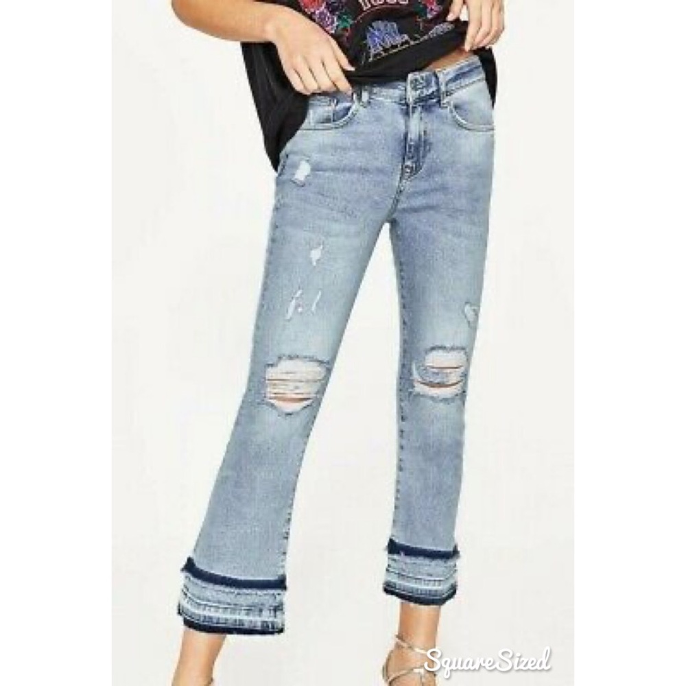 NWT Zara Flare Distressed Cropped flare Jeans